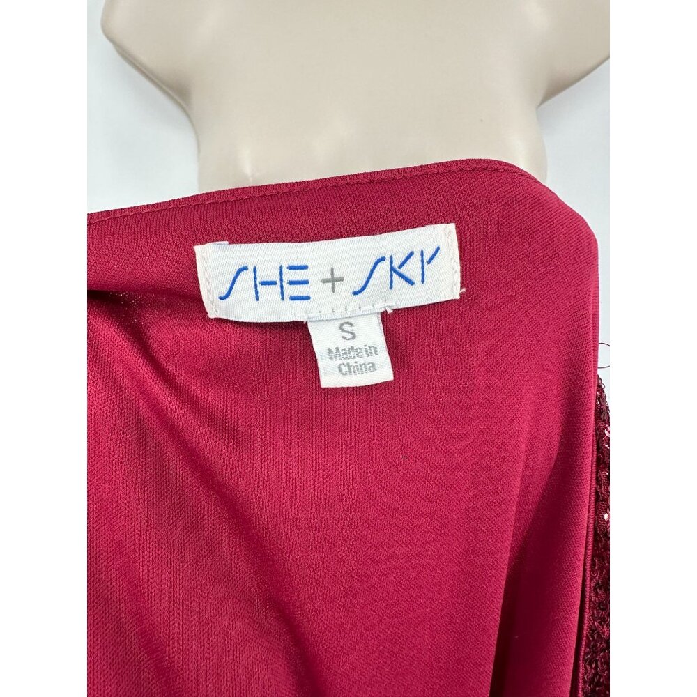 She + Sky Ruby Red Sequin Romper With Long Sleeve… - image 6